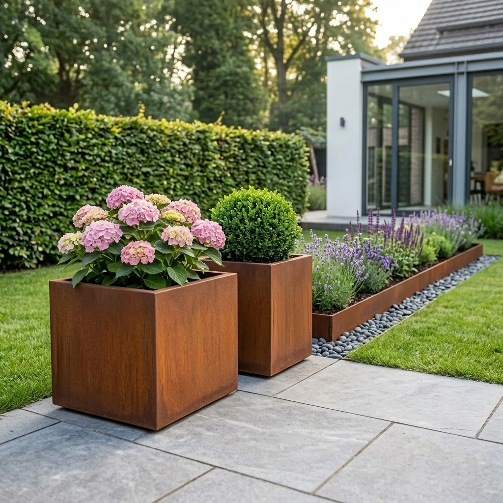 Corten terasest lillekast - Ruut - 60 x 60 x 80 cm - Põhjalauaga