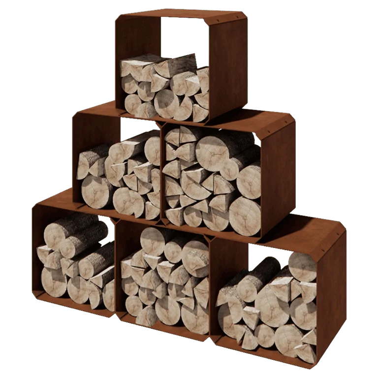 Corten terasest küttepuude hoidja - Colorado 6 gabali - 40 x 40 x 40 cm