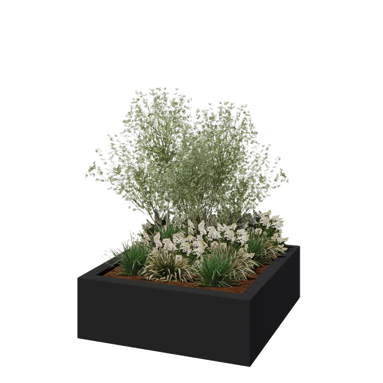 klaaskiudne lillekast - Ruut - 120 x 120 x 40 cm - RAL7021 matt (must hall) - Põhjaga