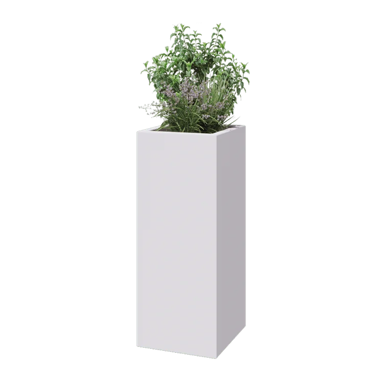 klaaskiudne lillekast - Ruut - 40 x 40 x 100 cm - RAL9010 matt (valge) - Põhjaga