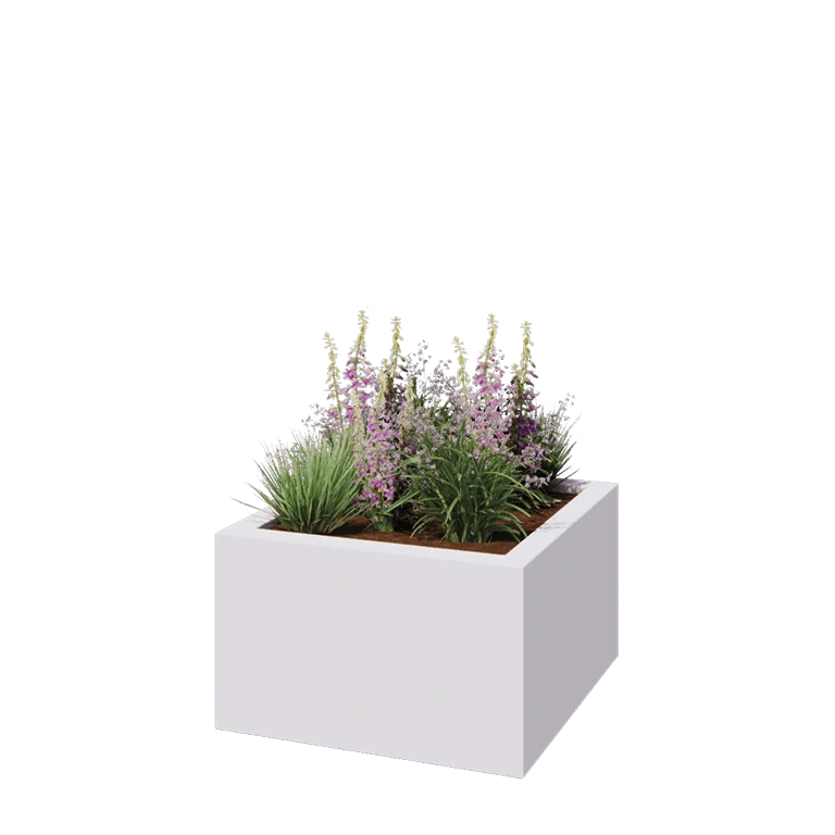 klaaskiudne lillekast - Ruut - 100 x 100 x 60 cm - RAL9010 matt (valge) - Põhjaga