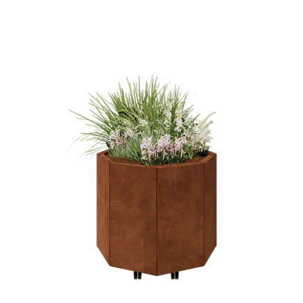 Corten terasest lillekast - Kaheksanurk - 72,4 x 72,4 x 60 cm - Põhjalauaga - Ratastega