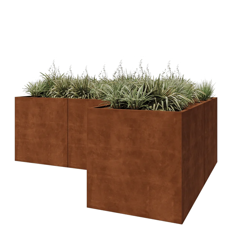 Corten terasest lillekast - L-kuju - 300 x 200 x 100 cm - Põhjalauaga