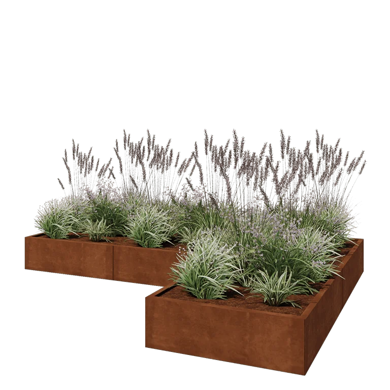 Corten terasest lillekast - L-kuju - 300 x 200 x 30 cm - Ilma põhjalauata