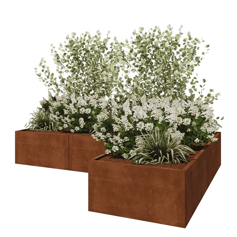 Corten terasest lillekast - L-kuju - 300 x 200 x 50 cm - Põhjalauaga