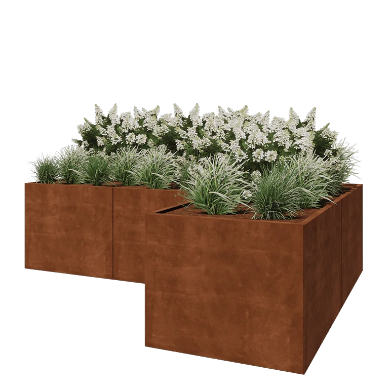 Corten terasest lillekast - L-kuju - 300 x 200 x 80 cm - Põhjalauaga