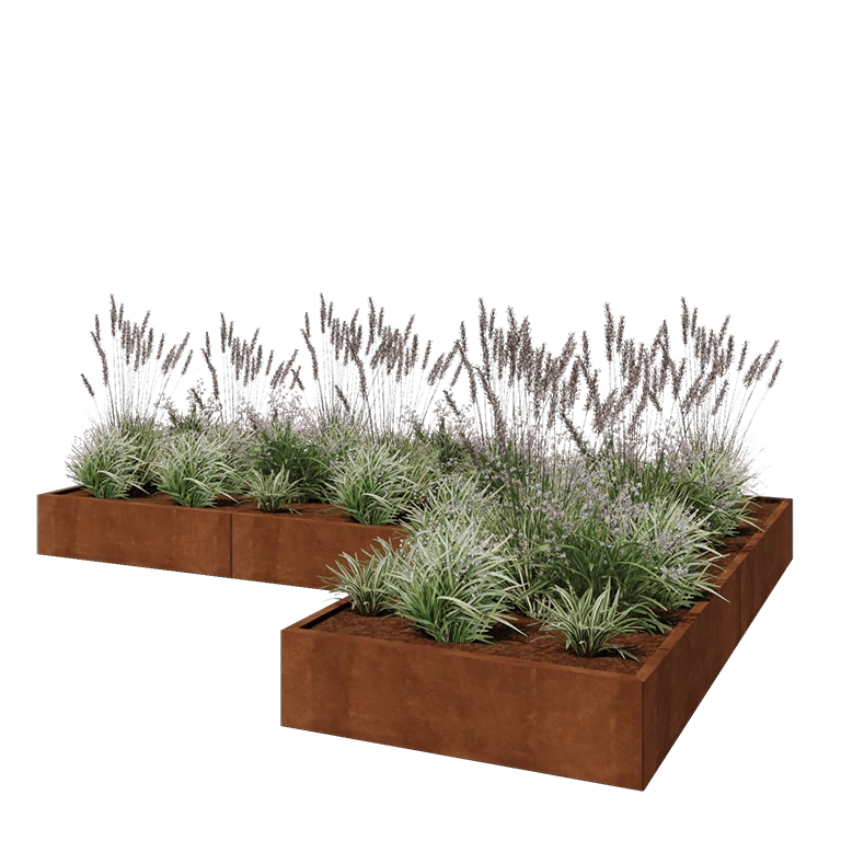 Corten terasest lillekast - L-kuju - 360 x 240 x 30 cm - Põhjalauaga
