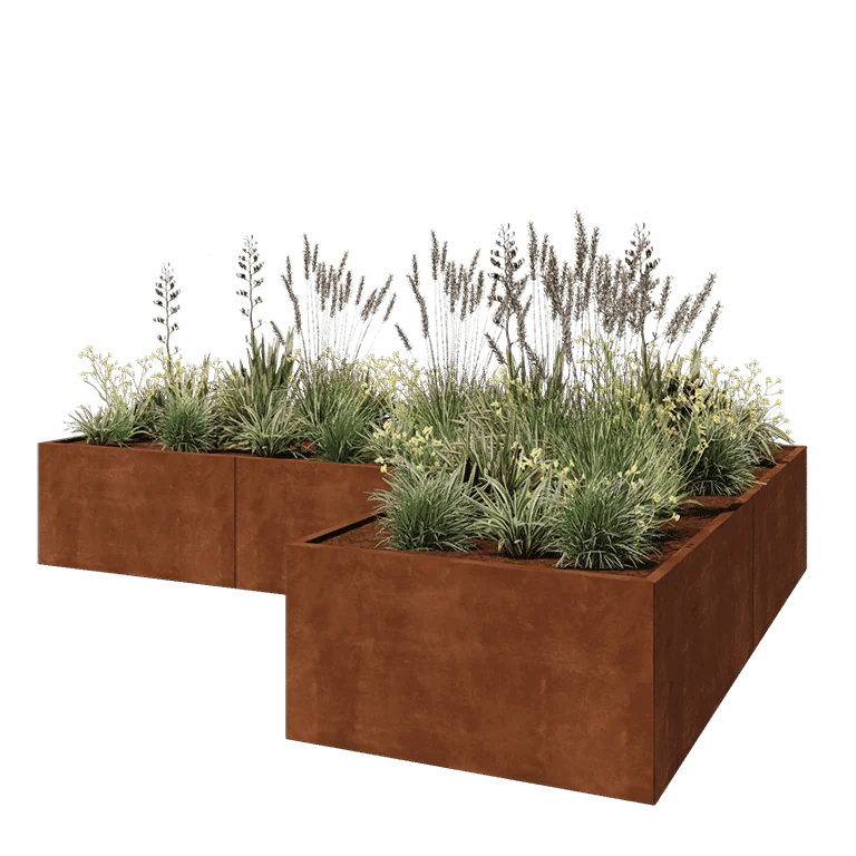Corten terasest lillekast - L-kuju - 360 x 240 x 60 cm - Põhjalauaga