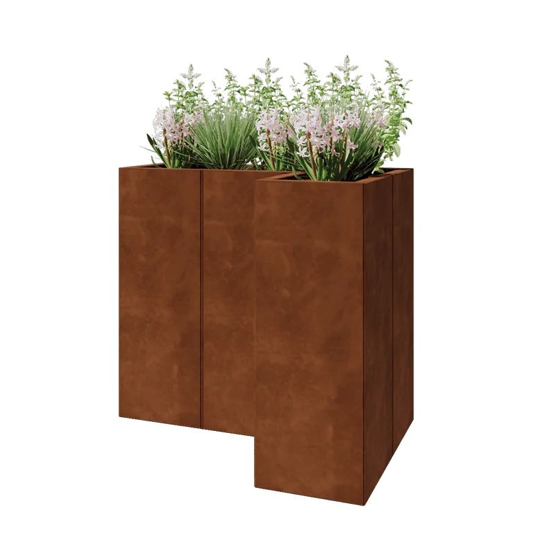 Corten terasest lillekast - L-kuju - 90 x 60 x 80 cm - Põhjalauaga