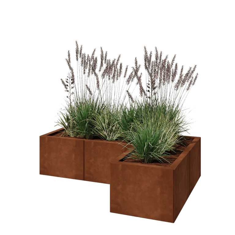 Corten terasest lillekast - L-kuju - 120 x 80 x 30 cm - Põhjalauaga