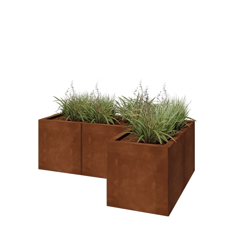Corten terasest lillekast - L-kuju - 120 x 80 x 40 cm - Põhjalauaga