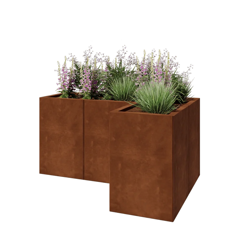 Corten terasest lillekast - L-kuju - 120 x 80 x 60 cm - Ilma põhjalauata