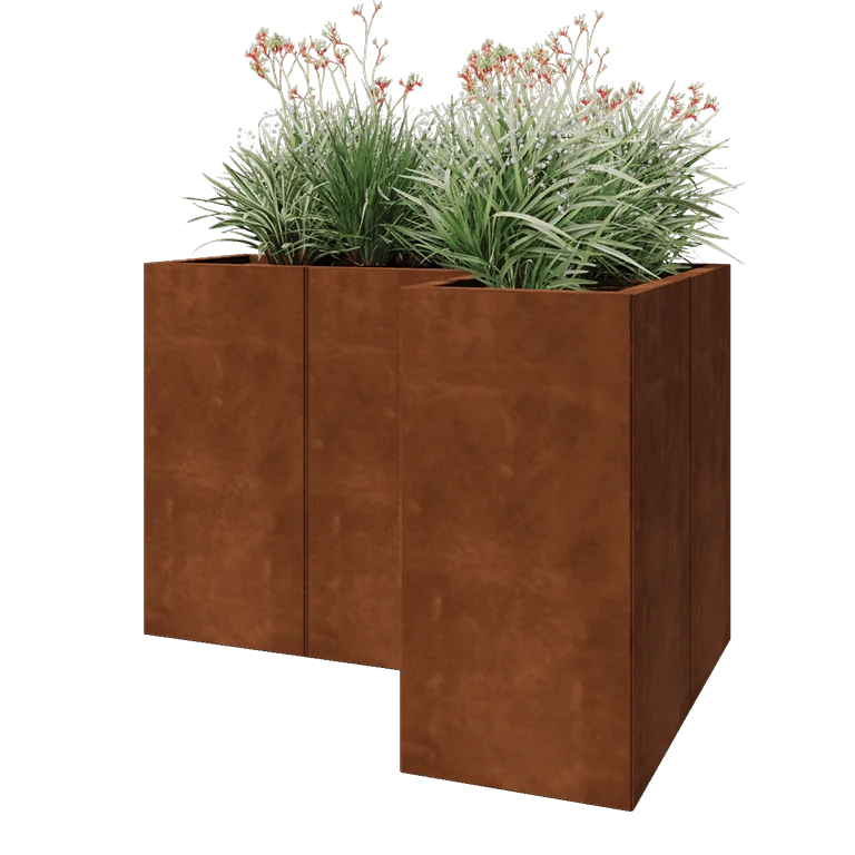 Corten terasest lillekast - L-kuju - 120 x 80 x 80 cm - Põhjalauaga