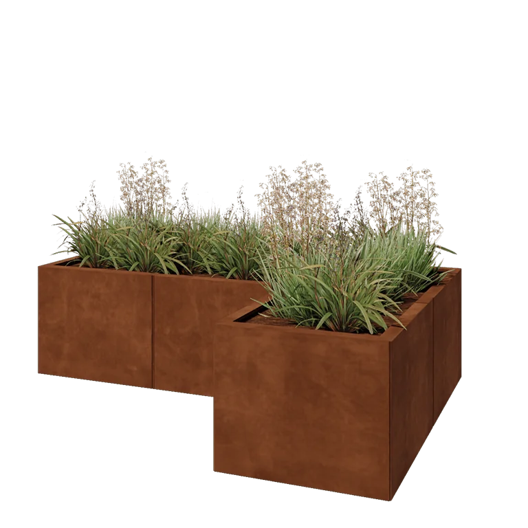 Corten terasest lillekast - L-kuju - 150 x 100 x 40 cm - Põhjalauaga