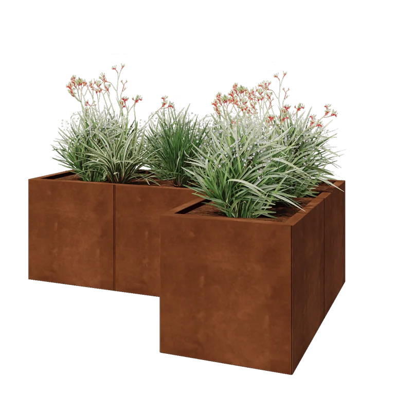 Corten terasest lillekast - L-kuju - 150 x 100 x 50 cm - Põhjalauaga