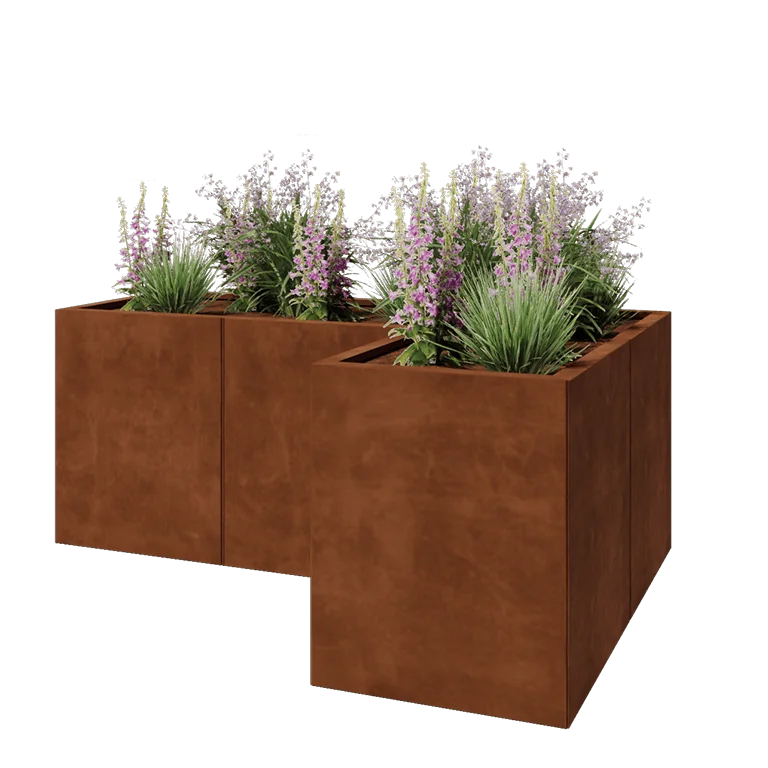 Corten terasest lillekast - L-kuju - 150 x 100 x 60 cm - Põhjalauaga