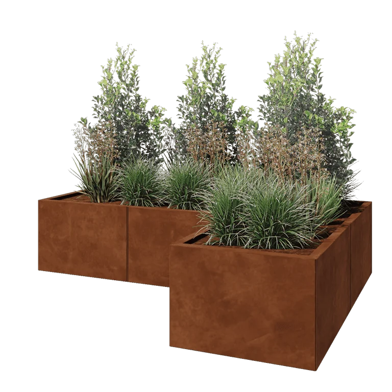 Corten terasest lillekast - L-kuju - 180 x 120 x 40 cm - Ilma põhjalauata