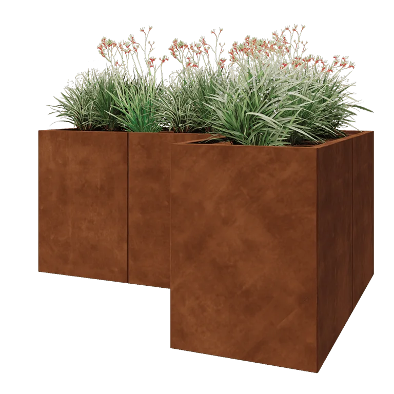 Corten terasest lillekast - L-kuju - 180 x 120 x 80 cm - Ilma põhjalauata