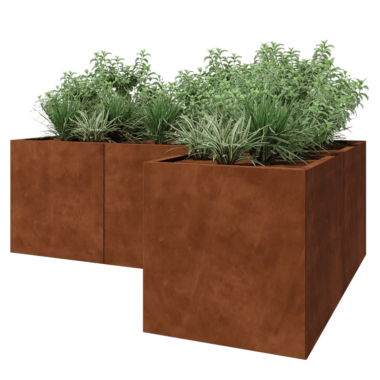 Corten terasest lillekast - L-kuju - 210 x 140 x 70 cm - Ilma põhjalauata