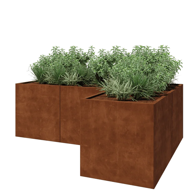 Corten terasest lillekast - L-kuju - 240 x 160 x 80 cm - Põhjalauaga