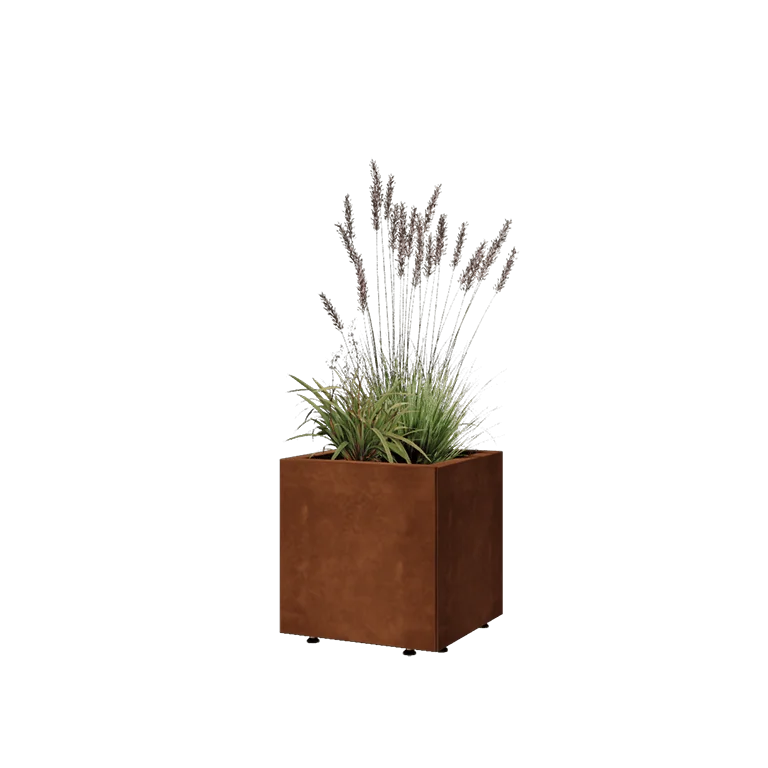 Corten terasest lillekast - Ruut - 40 x 40 x 40 cm - Põhjalauaga - Jalgadega