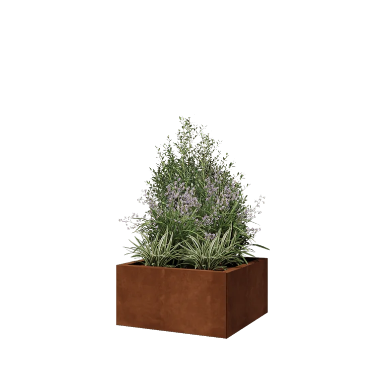 Corten terasest lillekast - Ruut - 60 x 60 x 30 cm - Põhjalauaga