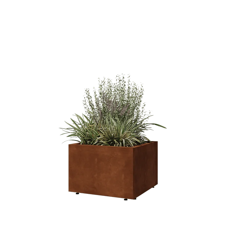 Corten terasest lillekast - Ruut - 60 x 60 x 40 cm - Põhjalauaga - Jalgadega