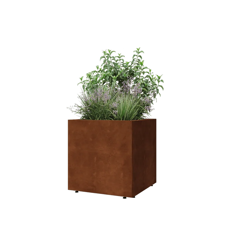 Corten terasest lillekast - Ruut - 60 x 60 x 60 cm - Põhjalauaga - Jalgadega