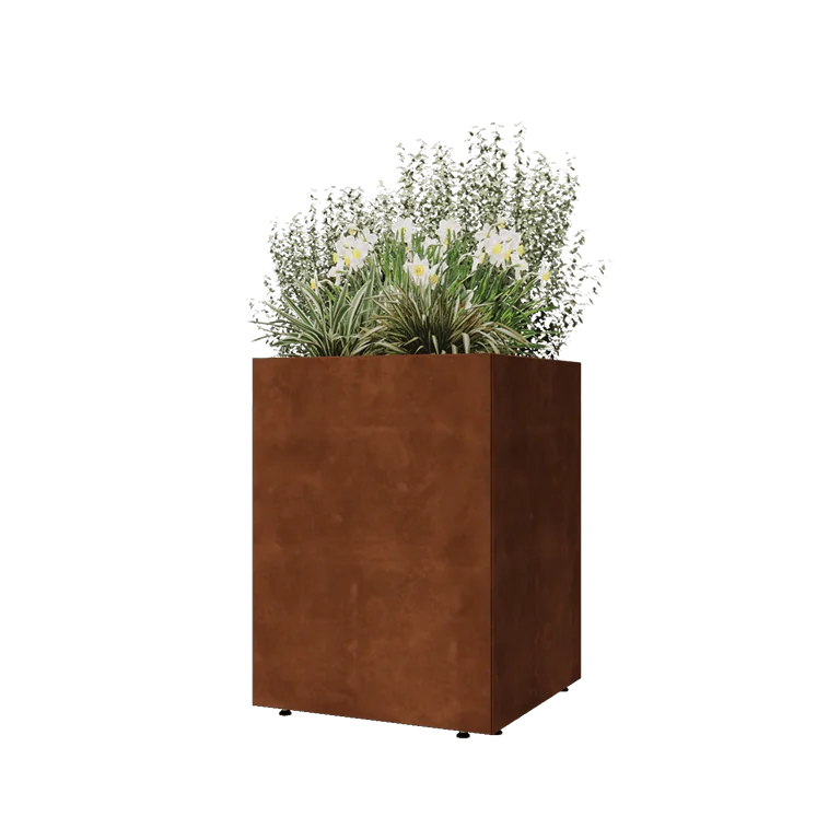 Corten terasest lillekast - Ruut - 60 x 60 x 80 cm - Põhjalauaga - Jalgadega