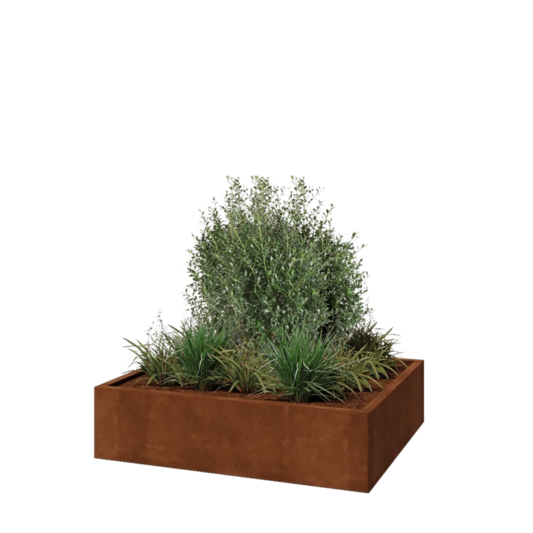 Corten terasest lillekast - Ristkülik - 120 x 100 x 30 cm - Põhjalauaga