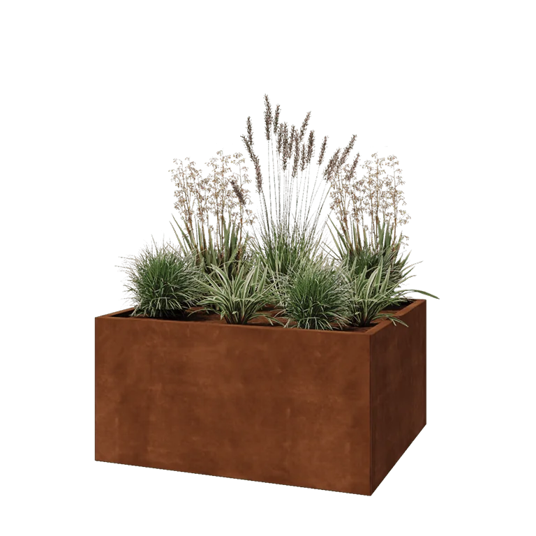 Corten terasest lillekast - Ristkülik - 120 x 100 x 60 cm - Põhjalauaga