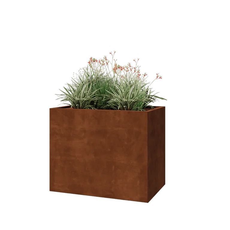 Corten terasest lillekast - Ristkülik - 100 x 60 x 80 cm - Põhjalauaga