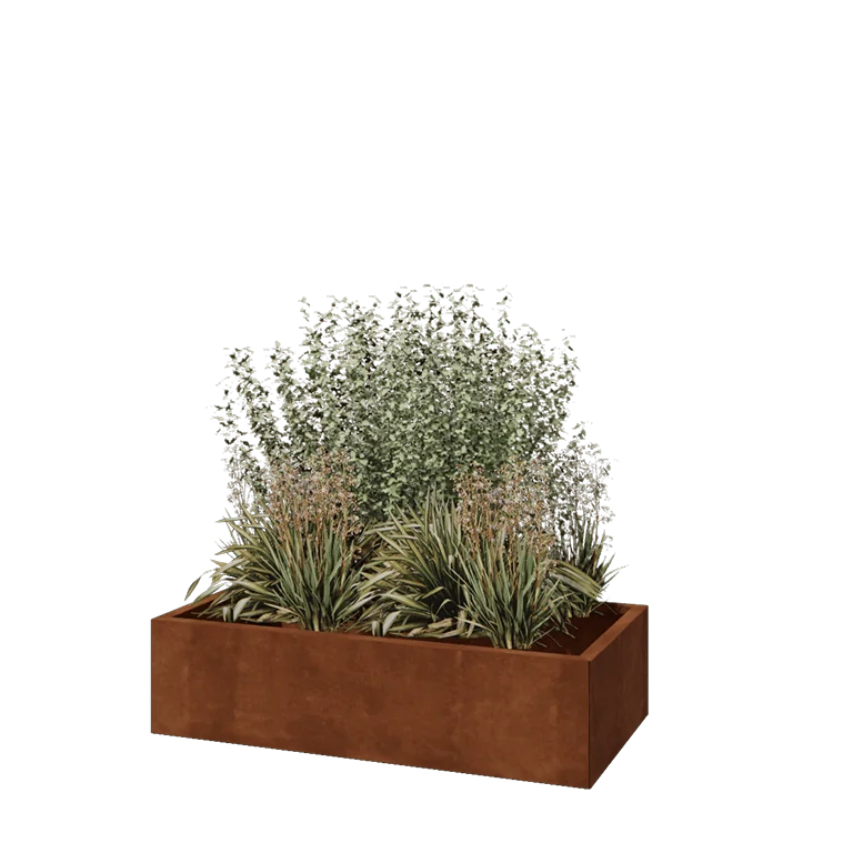 Corten terasest lillekast - Ristkülik - 120 x 60 x 30 cm - Põhjalauaga