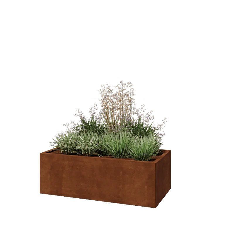 Corten terasest lillekast - Ristkülik - 120 x 60 x 40 cm - Põhjalauaga