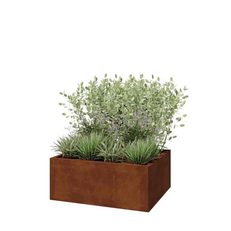 Corten terasest lillekast - Ristkülik - 100 x 80 x 40 cm - Põhjalauaga