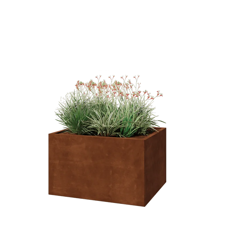 Corten terasest lillekast - Ristkülik - 100 x 80 x 60 cm - Põhjalauaga
