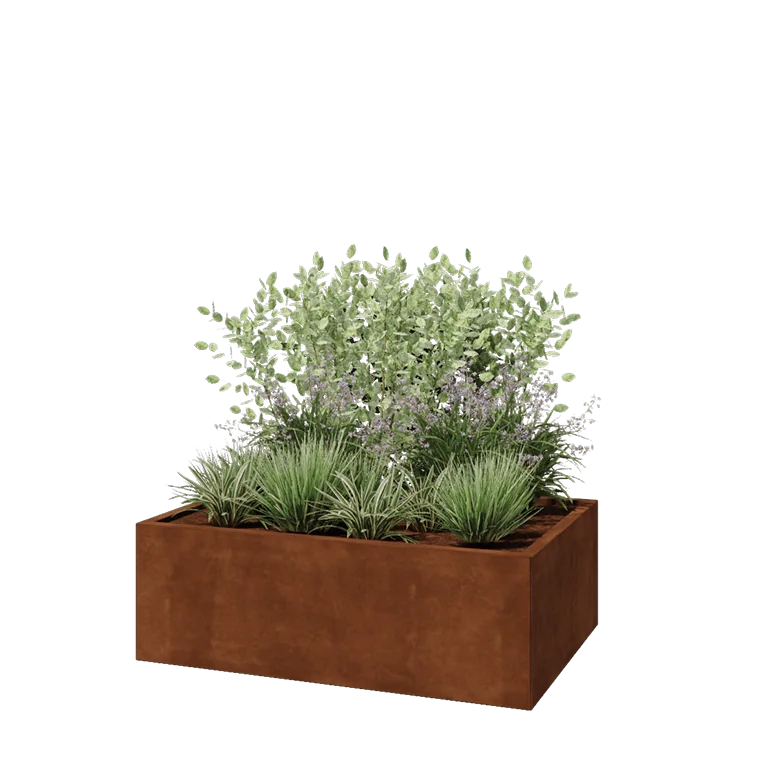 Corten terasest lillekast - Ristkülik - 120 x 80 x 40 cm - Põhjalauaga