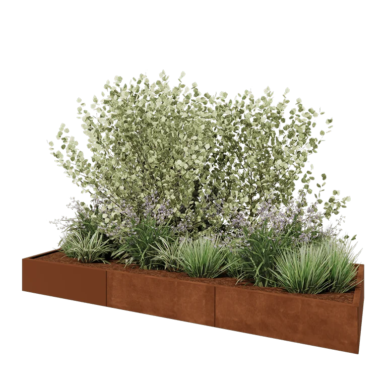 Corten terasest lillekast XXL - Ristkülik - 300 x 100 x 30 cm - Põhjalauaga