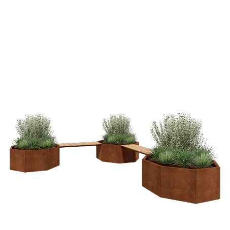 Corten terasest lillekast - Kaheksanurk - Nurgakomplekt - 362,6 x 120,7 x 50 cm - Pingikesega - Ilma põhjalauata