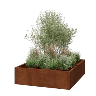 Corten terasest lillekast - Ruut - 140 x 140 x 40 cm - Keevitatud - Põhjalauaga
