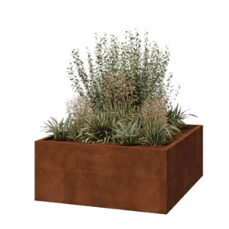 Corten terasest lillekast - Ruut - 140 x 140 x 60 cm - Keevitatud - Põhjalauaga