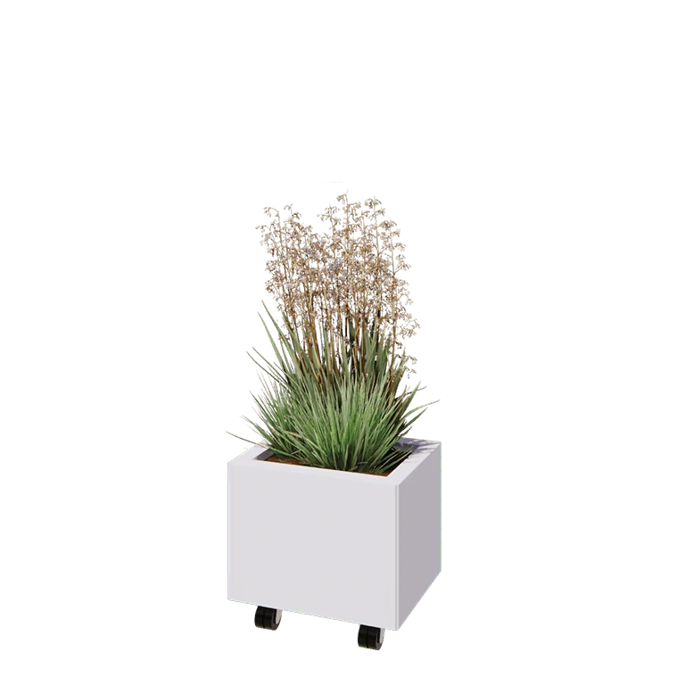 Terasest lillekast - Ristkülik - 40 x 30 x 30 cm - RAL9010 matt (valge) - Põhjalauaga - Ratastega