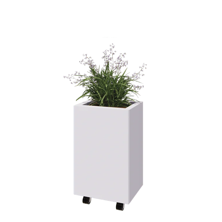 Terasest lillekast - Ristkülik - 40 x 30 x 60 cm - RAL9010 matt (valge) - Põhjalauaga - Ratastega