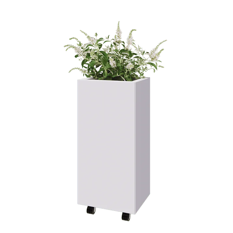 Terasest lillekast - Ristkülik - 40 x 30 x 80 cm - RAL9010 matt (valge) - Põhjalauaga - Ratastega