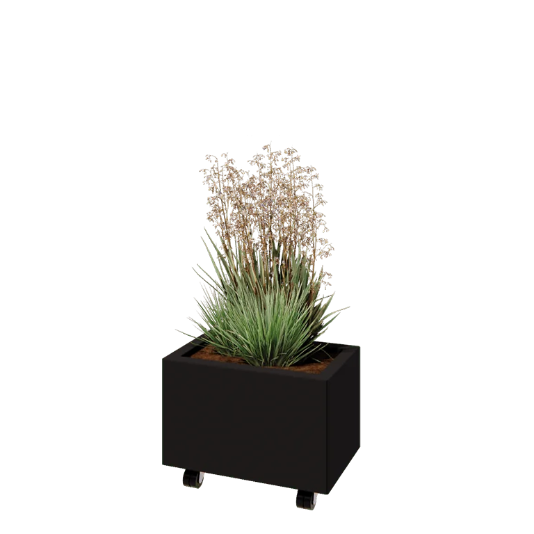 Terasest lillekast - Ristkülik - 50 x 30 x 30 cm - RAL9005 matt (must) - Põhjalauaga - Ratastega