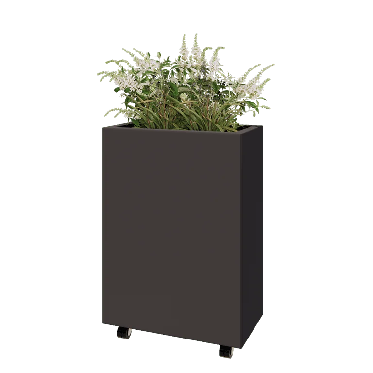 Terasest lillekast - Ristkülik - 60 x 30 x 80 cm - RAL7016 matt (antratsiithall) - Põhjalauaga - Ratastega