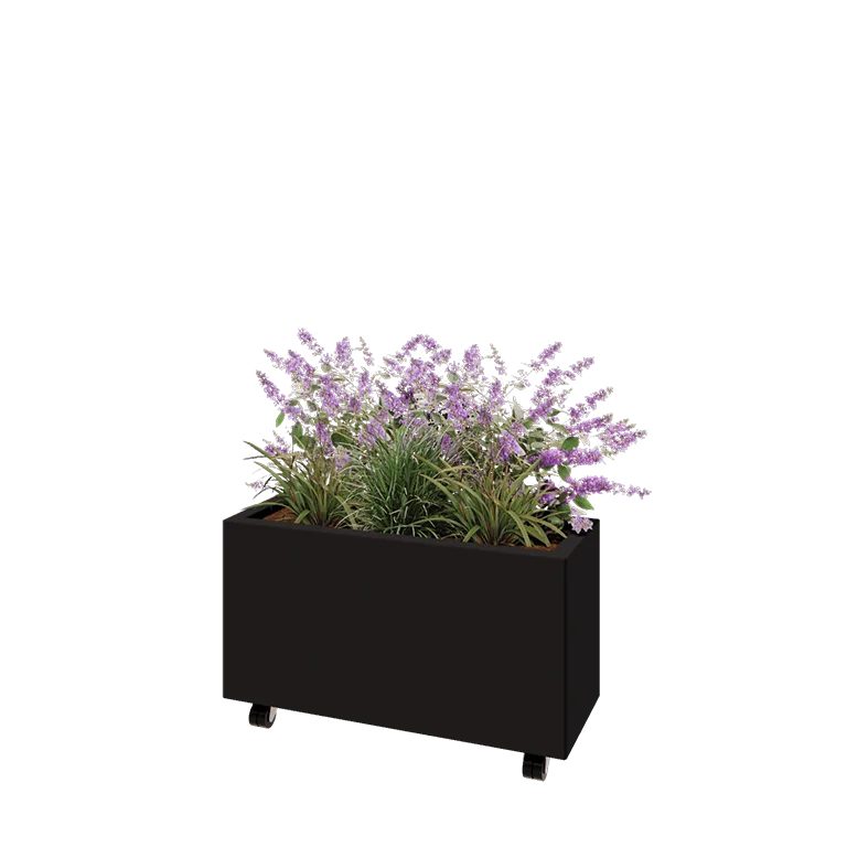 Terasest lillekast - Ristkülik - 80 x 30 x 40 cm - RAL9005 matt (must) - Põhjalauaga - Ratastega