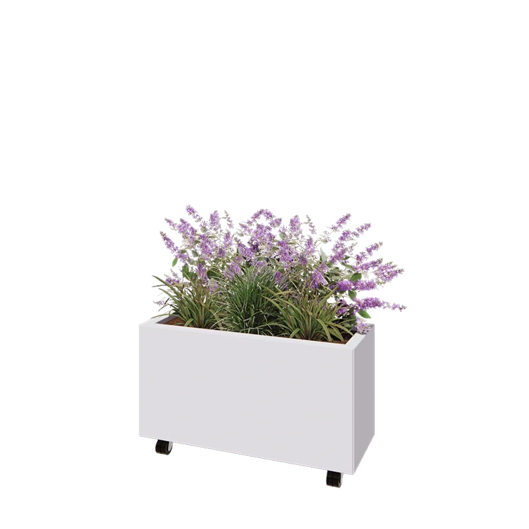 Terasest lillekast - Ristkülik - 80 x 30 x 40 cm - RAL9010 matt (valge) - Põhjalauaga - Ratastega