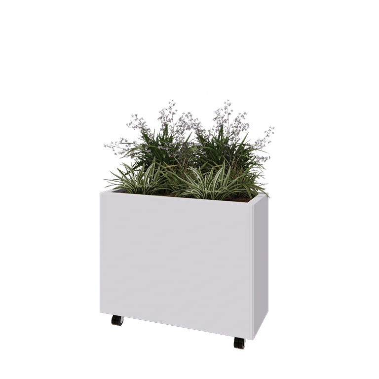 Terasest lillekast - Ristkülik - 80 x 30 x 60 cm - RAL9010 matt (valge) - Põhjalauaga - Ratastega