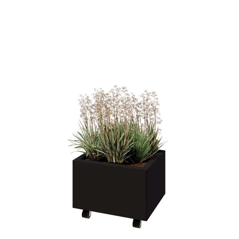 Terasest lillekast - Ristkülik - 50 x 40 x 30 cm - RAL9005 matt (must) - Põhjalauaga - Ratastega